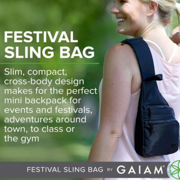GAIAM FESTIVAL SLING BAG  MINI BACKPACK BLACK  ONE STRAP YOGA GYM TRAVEL UNISEX - Picture 3 of 11
